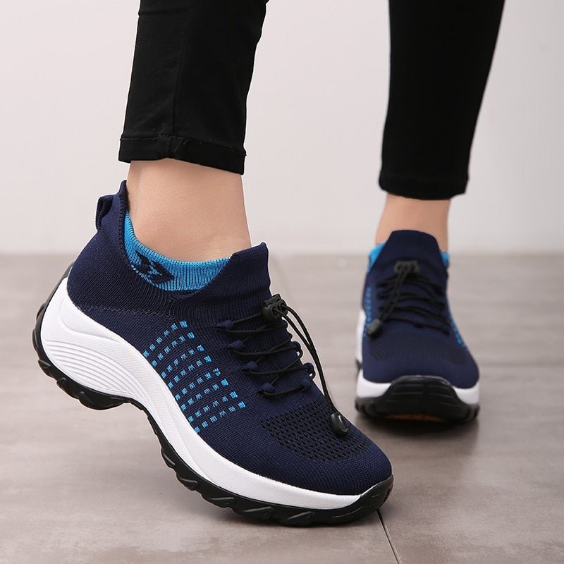 Lena | Women's Platform Trainers Lace-Up Knit Upper Cushioned Sole