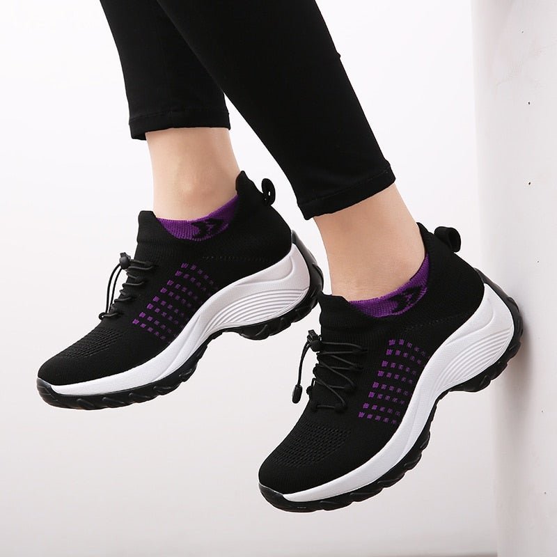 Lena | Women's Platform Trainers Lace-Up Knit Upper Cushioned Sole