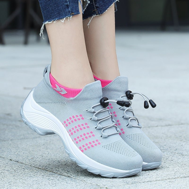 Lena | Women's Platform Trainers Lace-Up Knit Upper Cushioned Sole