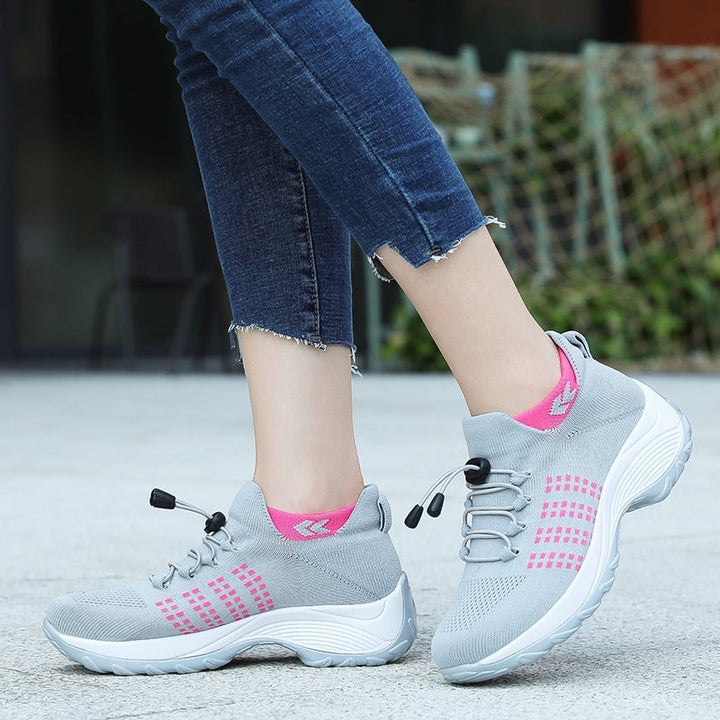 Lena | Women's Platform Trainers Lace-Up Knit Upper Cushioned Sole