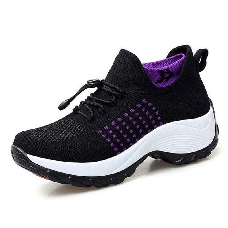 Lena | Women's Platform Trainers Lace-Up Knit Upper Cushioned Sole