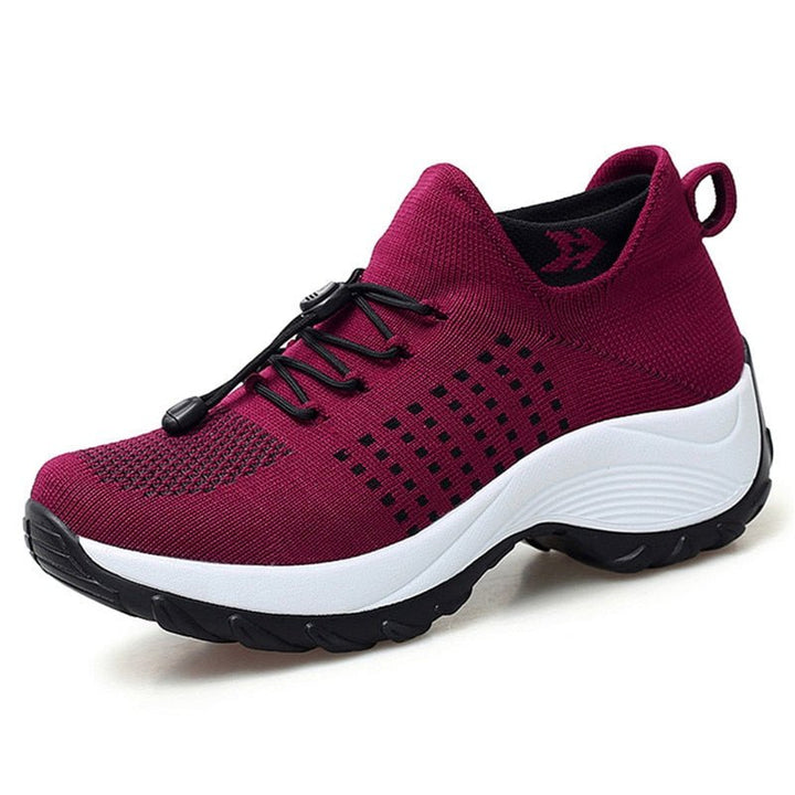 Lena | Women's Platform Trainers Lace-Up Knit Upper Cushioned Sole
