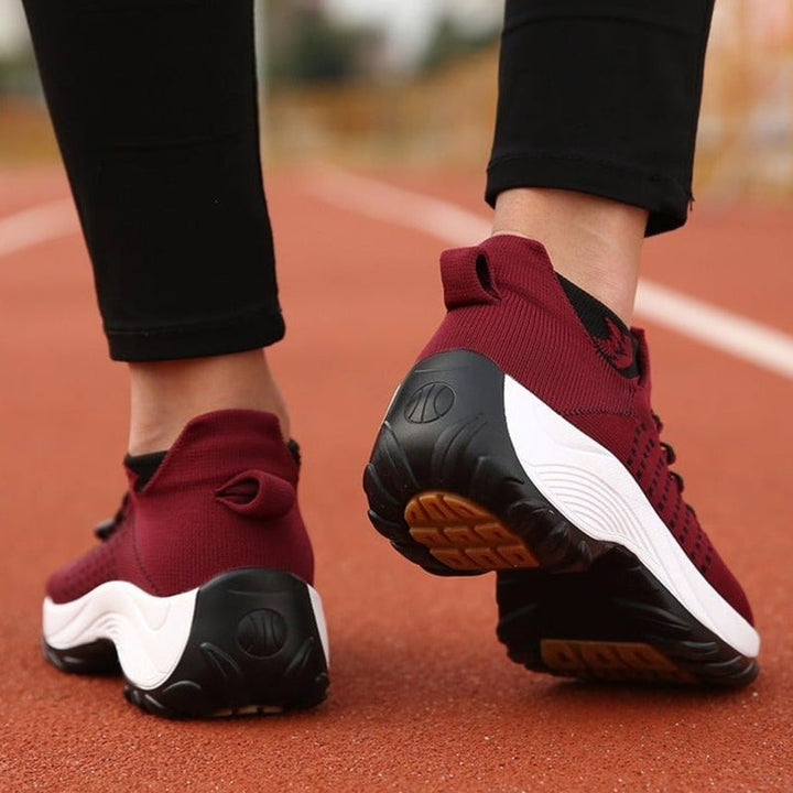 Lena | Women's Platform Trainers Lace-Up Knit Upper Cushioned Sole