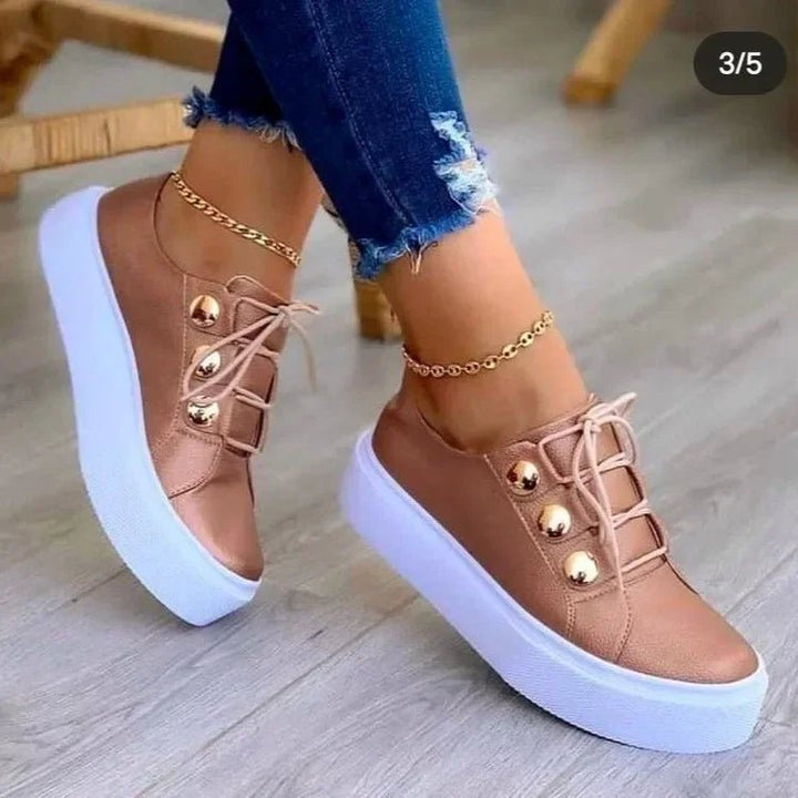 Clara | Women's Lace-Up Platform Trainers Studded Toe Non-Slip Sole
