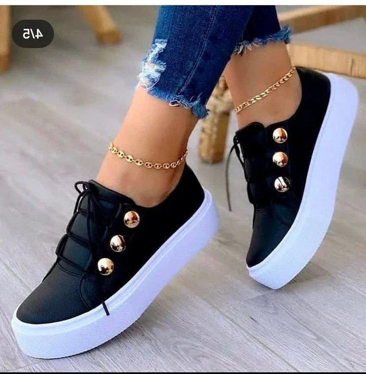 Clara | Women's Lace-Up Platform Trainers Studded Toe Non-Slip Sole