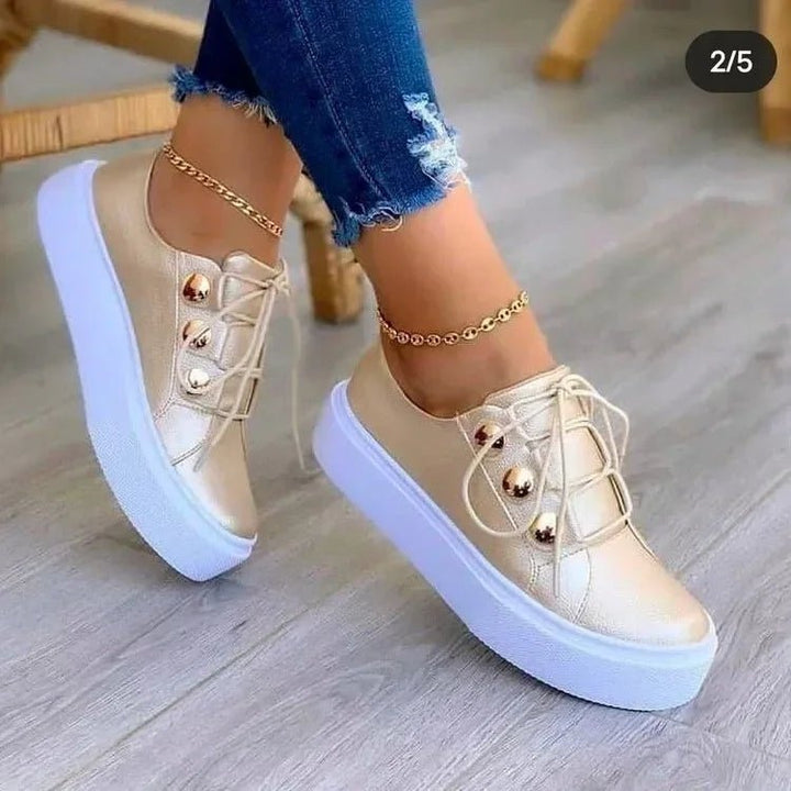 Clara | Women's Lace-Up Platform Trainers Studded Toe Non-Slip Sole