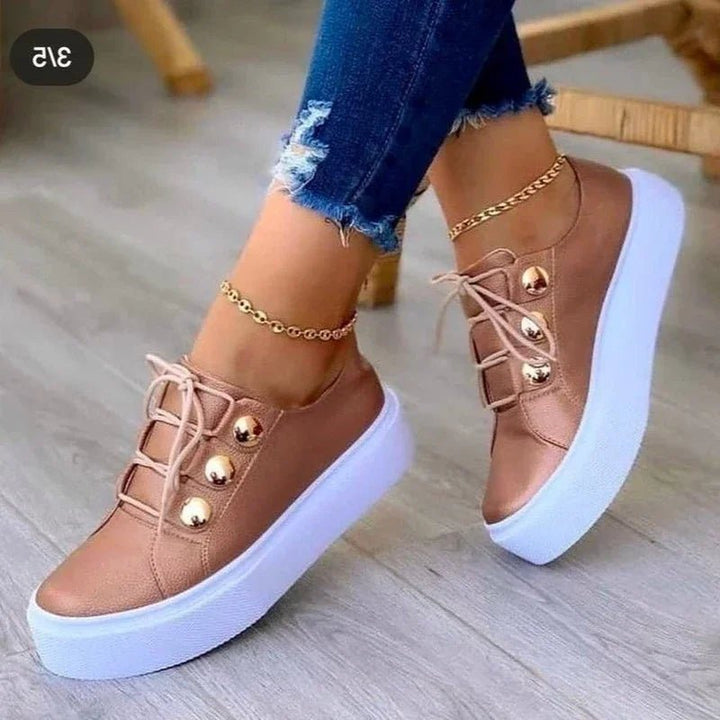 Clara | Women's Lace-Up Platform Trainers Studded Toe Non-Slip Sole