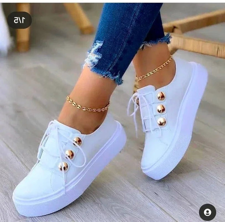 Clara | Women's Lace-Up Platform Trainers Studded Toe Non-Slip Sole
