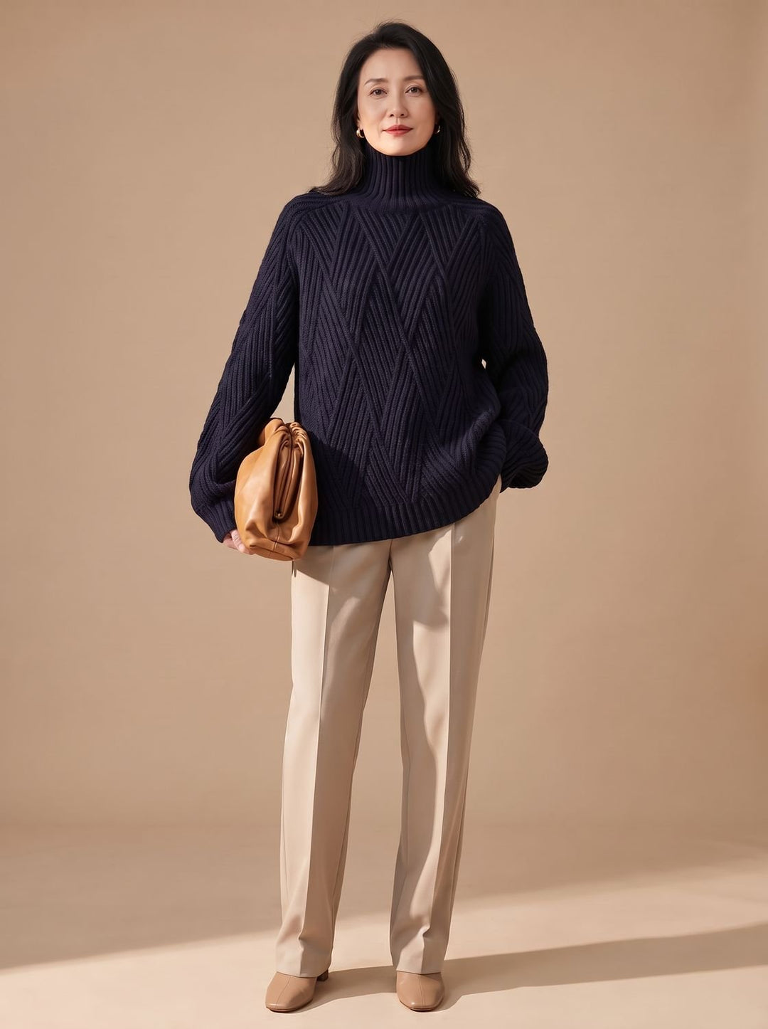 Luisa | Women's Oversized Cable Knit Roll Neck Jumper Cotton Blend