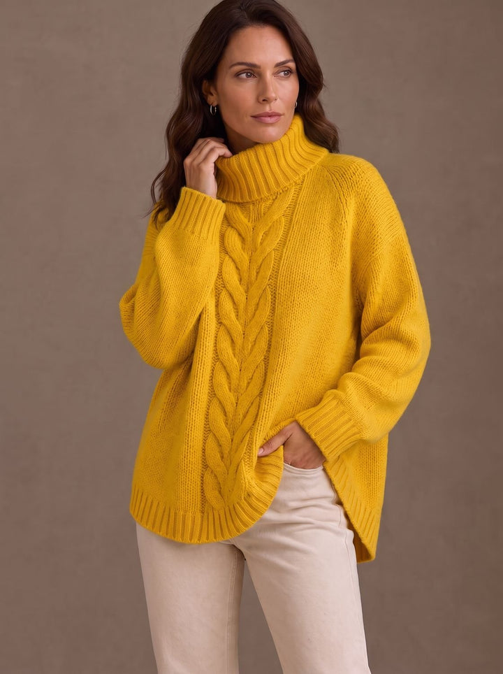 Johanna | Women's Oversized Cable Knit Roll Neck Jumper Side Slits