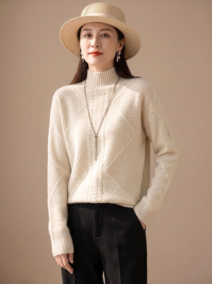 Amelie | Women's Cashmere Roll Neck Jumper Cable Knit