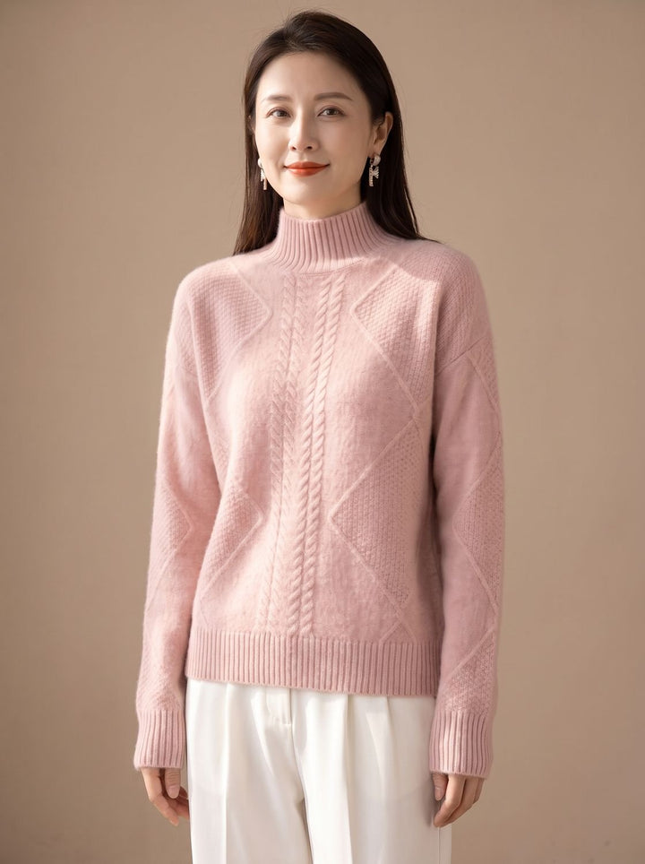 Amelie | Women's Cashmere Roll Neck Jumper Cable Knit