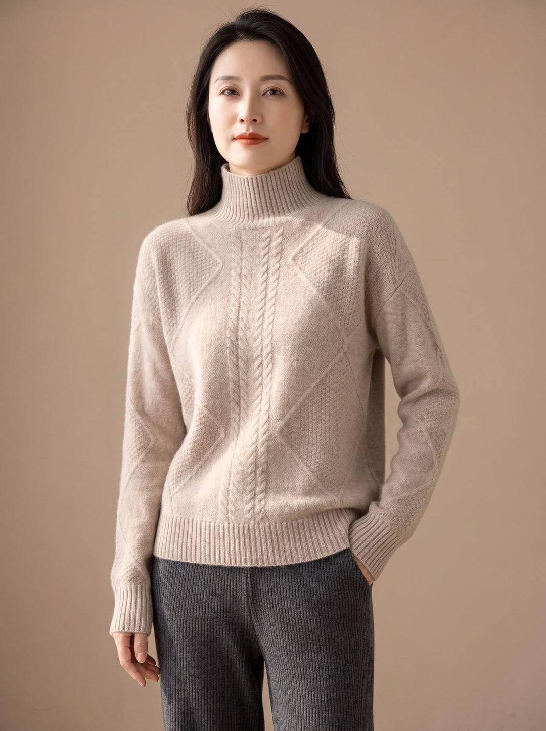 Amelie | Women's Cashmere Roll Neck Jumper Cable Knit