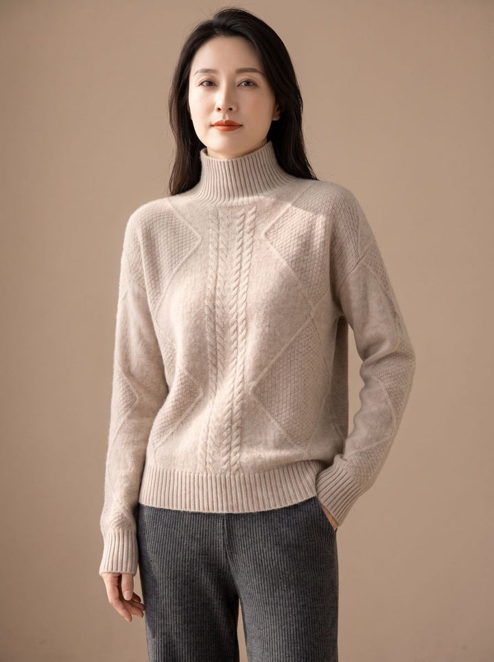 Amelie | Women's Cashmere Roll Neck Jumper Cable Knit
