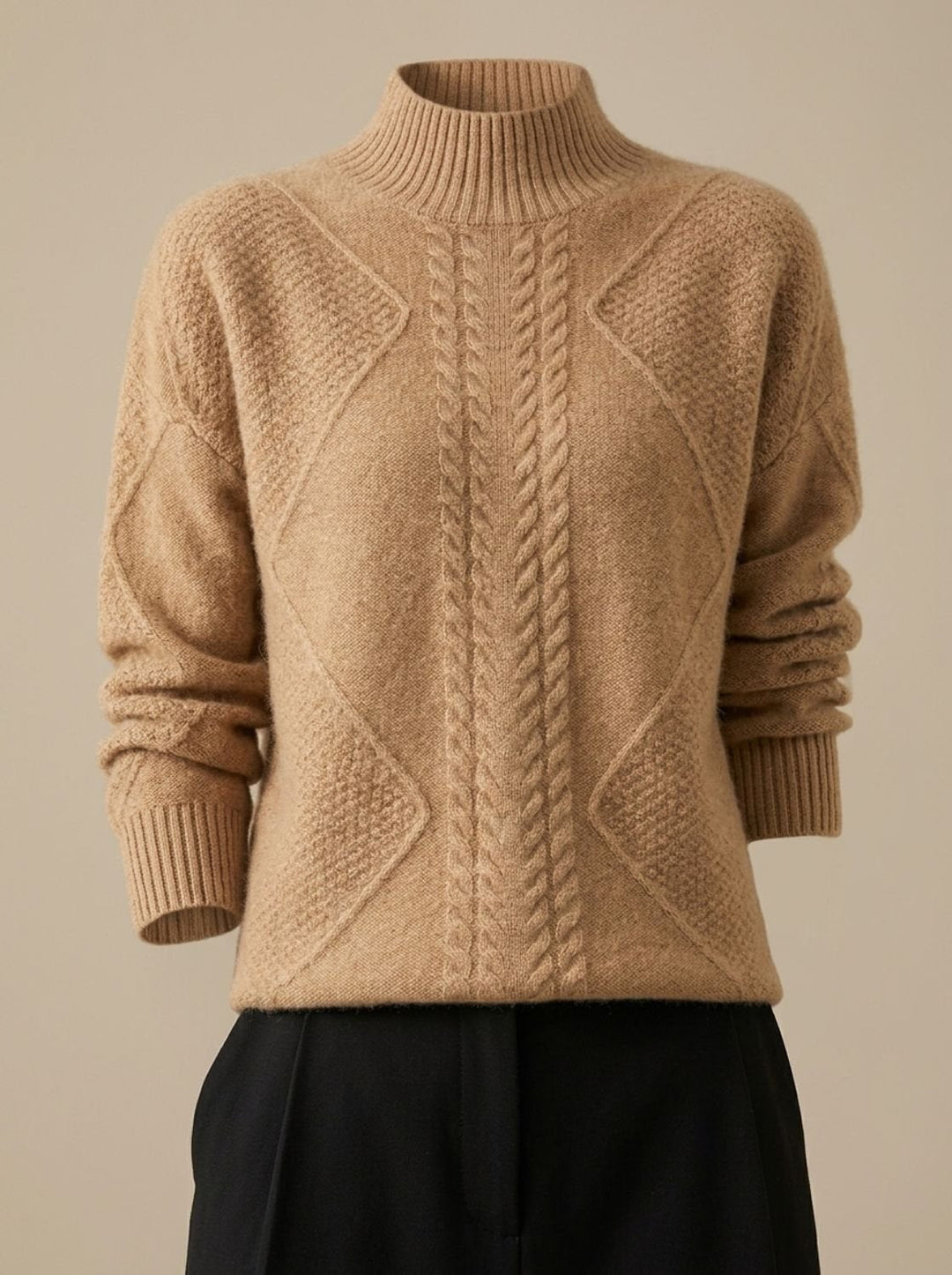 Amelie | Women's Cashmere Roll Neck Jumper Cable Knit