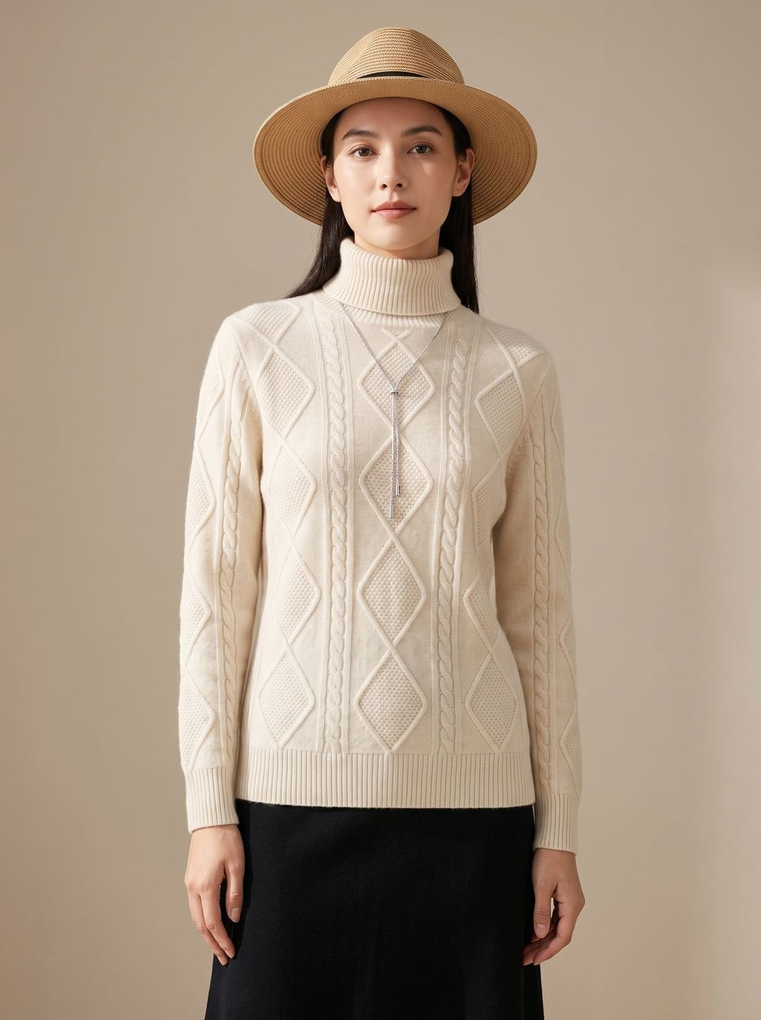 Amelie | Women's Cashmere Roll Neck Jumper Cable Knit