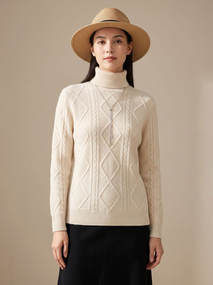 Amelie | Women's Cashmere Roll Neck Jumper Cable Knit