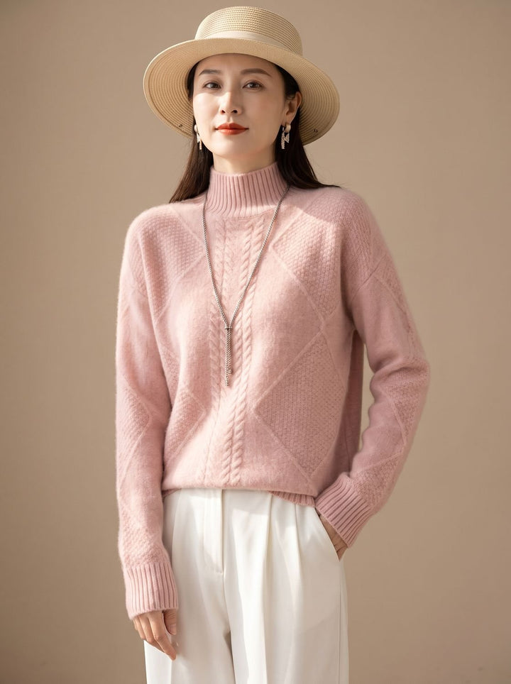 Amelie | Women's Cashmere Roll Neck Jumper Cable Knit