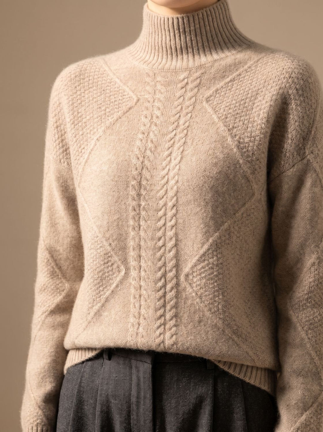 Amelie | Women's Cashmere Roll Neck Jumper Cable Knit