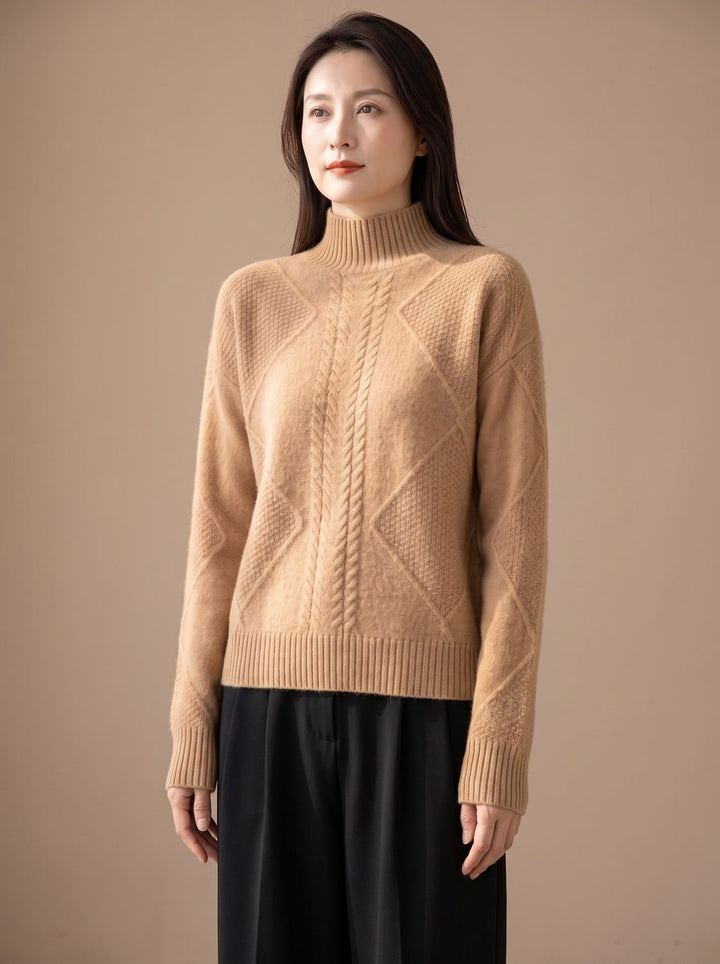 Amelie | Women's Cashmere Roll Neck Jumper Cable Knit
