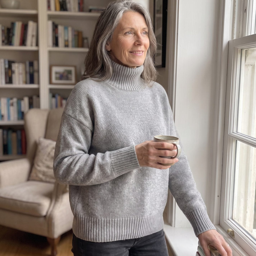 Greta | Women's Pure Cashmere Roll Neck Jumper Oversized Ribbed Cuffs
