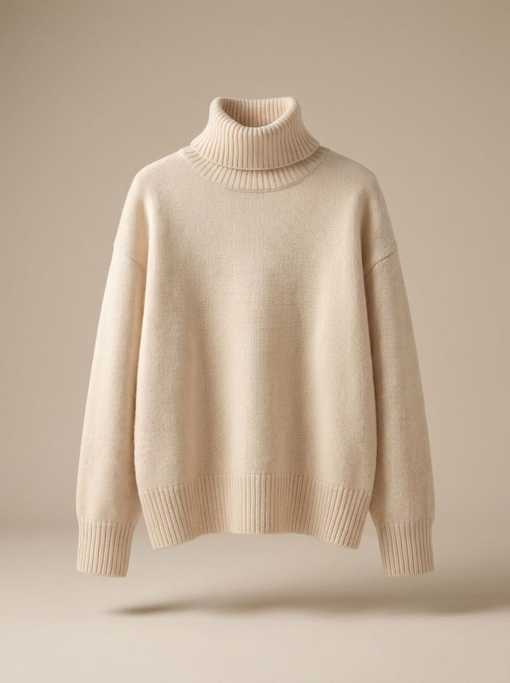 Greta | Women's Pure Cashmere Roll Neck Jumper Oversized Ribbed Cuffs