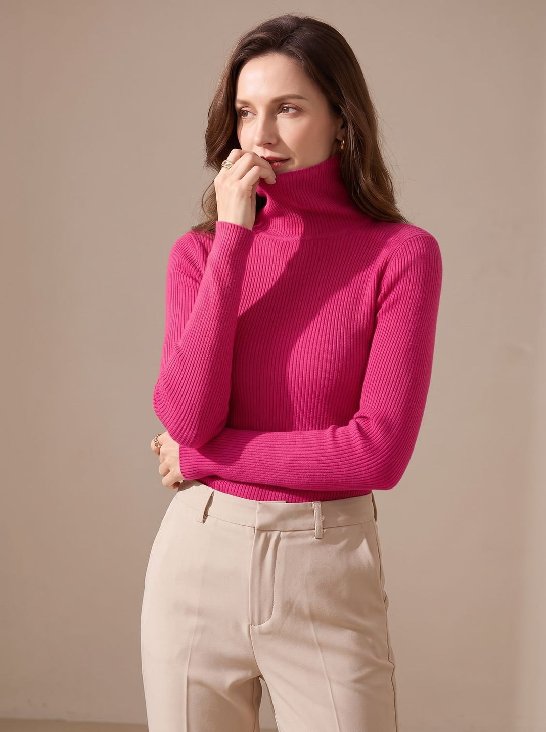 Leonie | Women's Ribbed Roll Neck Jumper Slim Fit Long Sleeve One Size