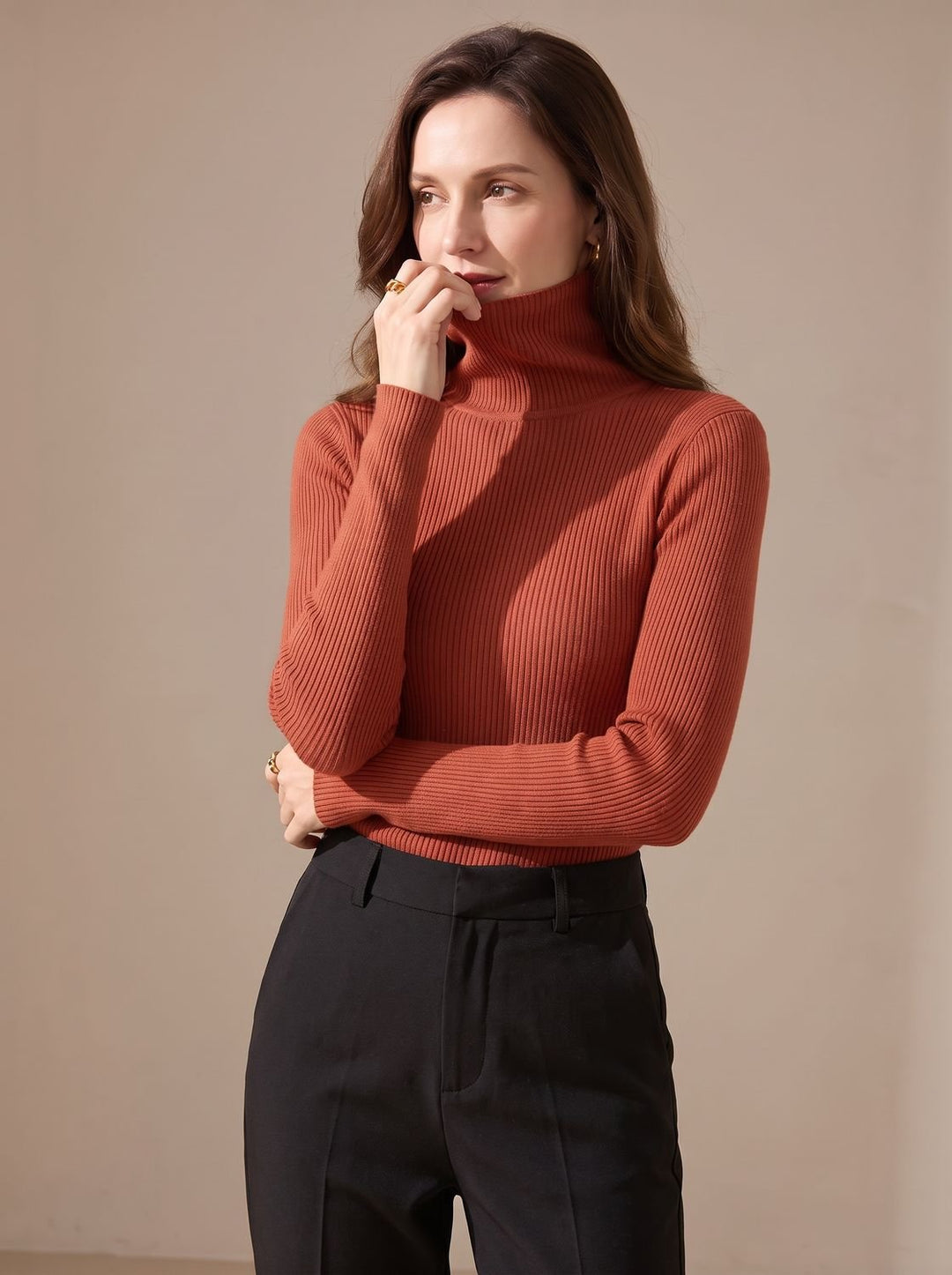 Leonie | Women's Ribbed Roll Neck Jumper Slim Fit Long Sleeve One Size