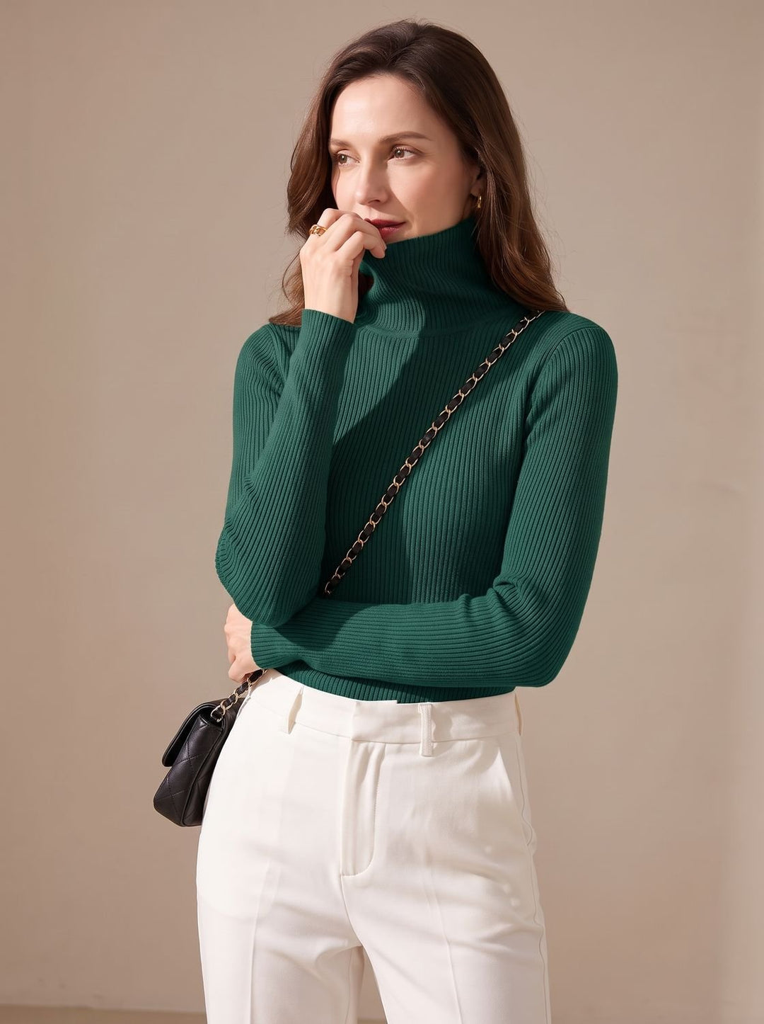 Leonie | Women's Ribbed Roll Neck Jumper Slim Fit Long Sleeve One Size