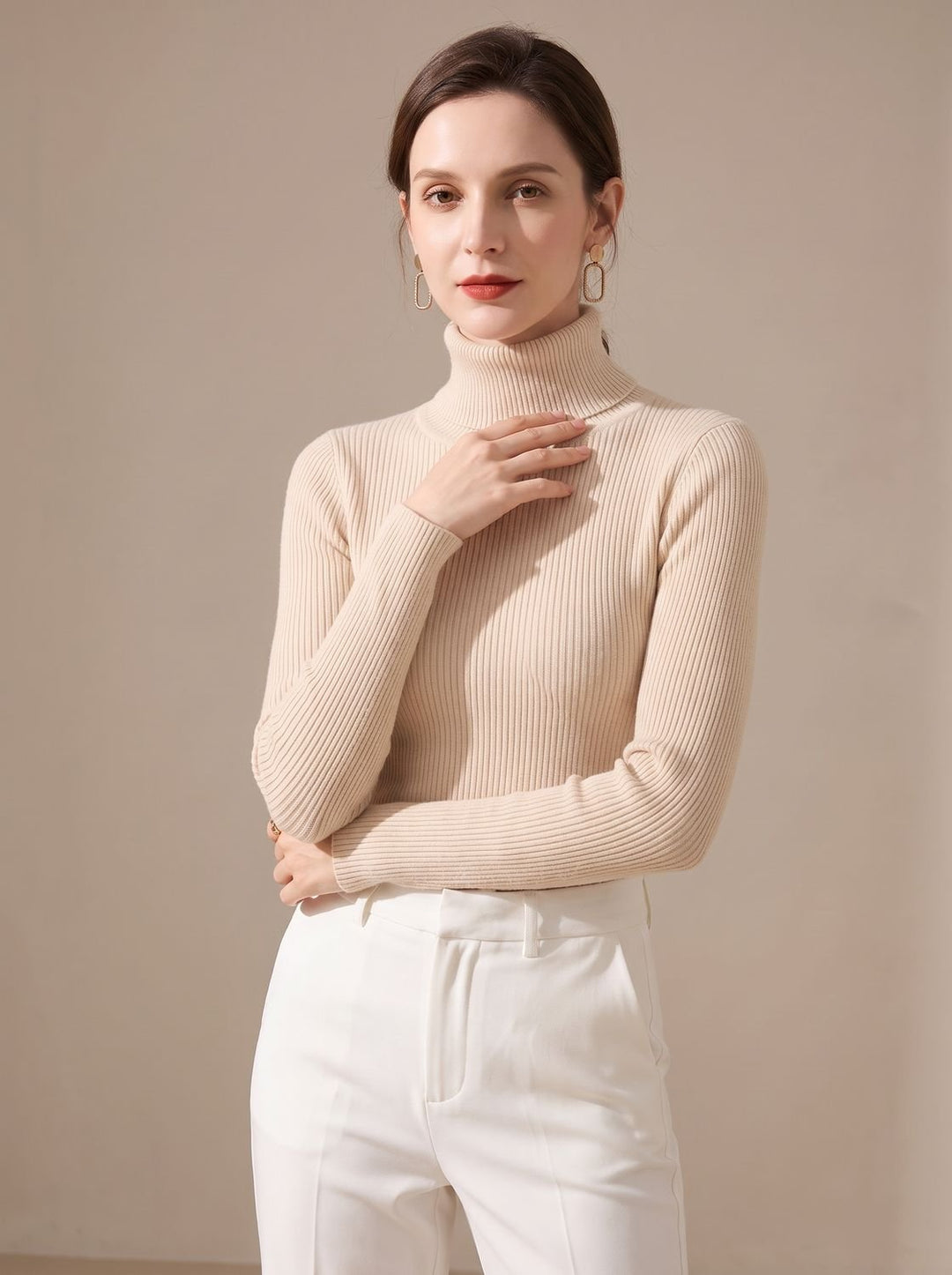 Leonie | Women's Ribbed Roll Neck Jumper Slim Fit Long Sleeve One Size