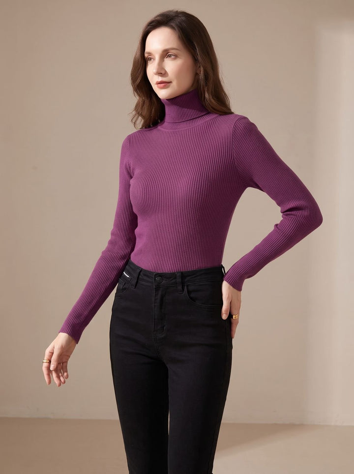 Leonie | Women's Ribbed Roll Neck Jumper Slim Fit Long Sleeve One Size