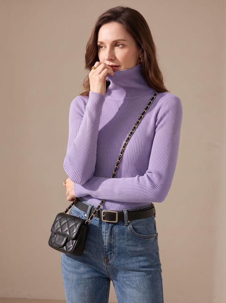 Leonie | Women's Ribbed Roll Neck Jumper Slim Fit Long Sleeve One Size