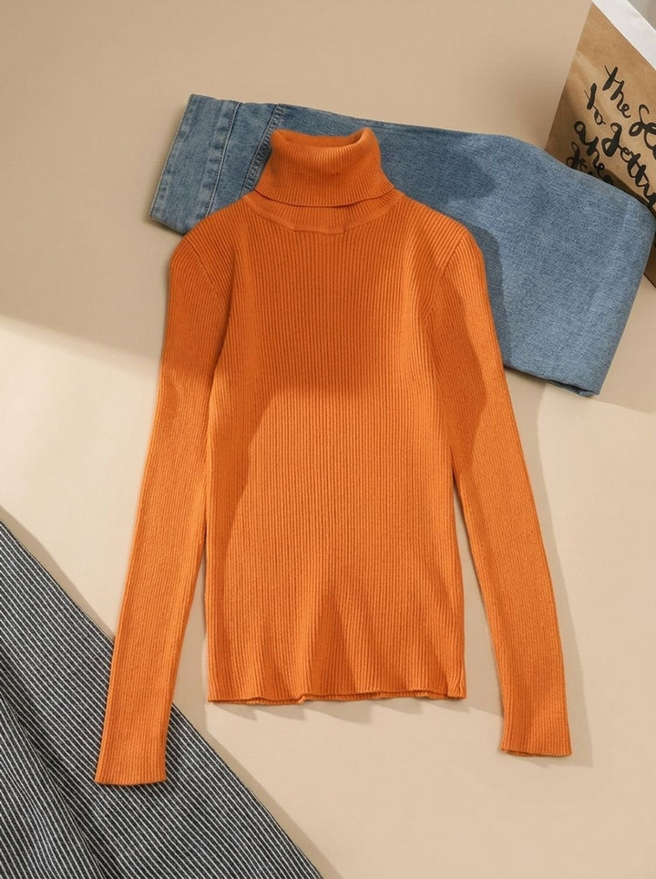 Leonie | Women's Ribbed Roll Neck Jumper Slim Fit Long Sleeve One Size