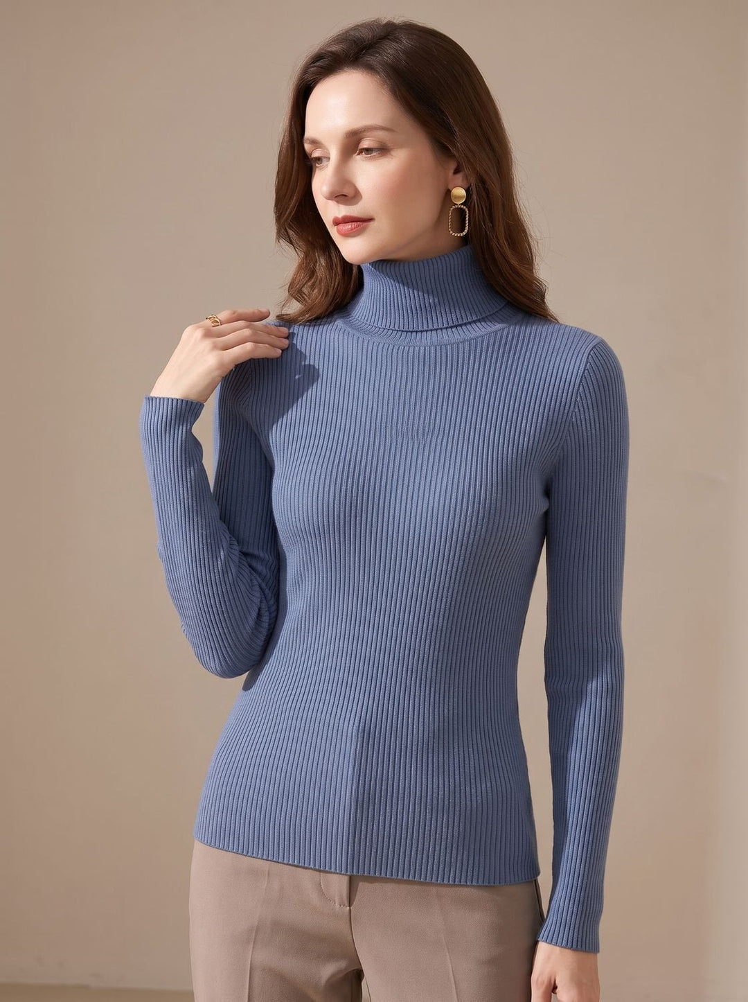 Leonie | Women's Ribbed Roll Neck Jumper Slim Fit Long Sleeve One Size