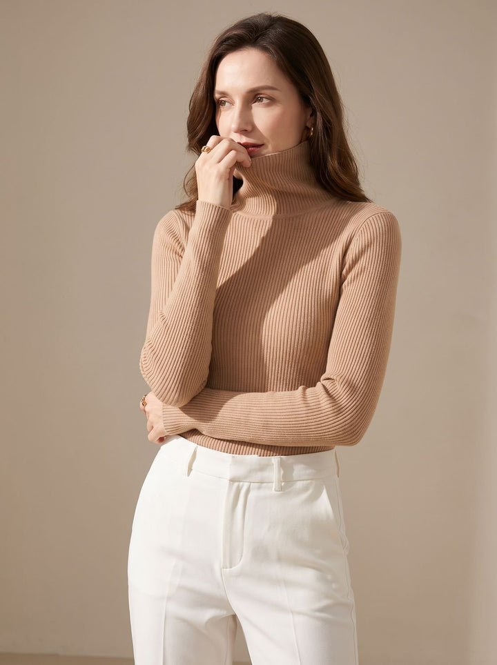 Leonie | Women's Ribbed Roll Neck Jumper Slim Fit Long Sleeve One Size