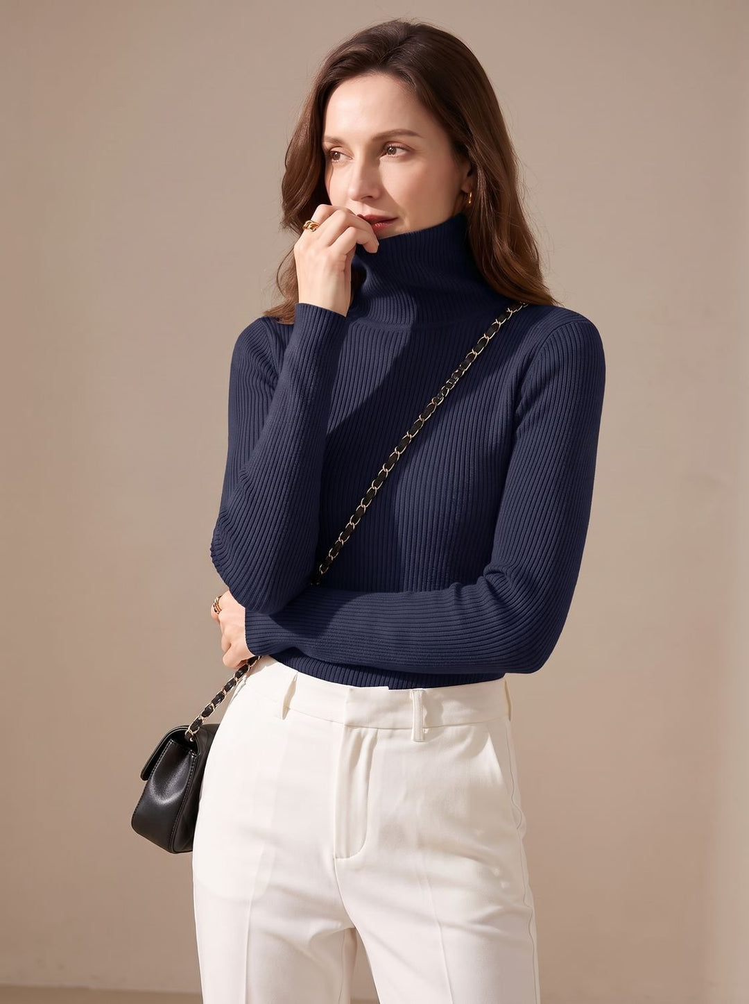 Leonie | Women's Ribbed Roll Neck Jumper Slim Fit Long Sleeve One Size
