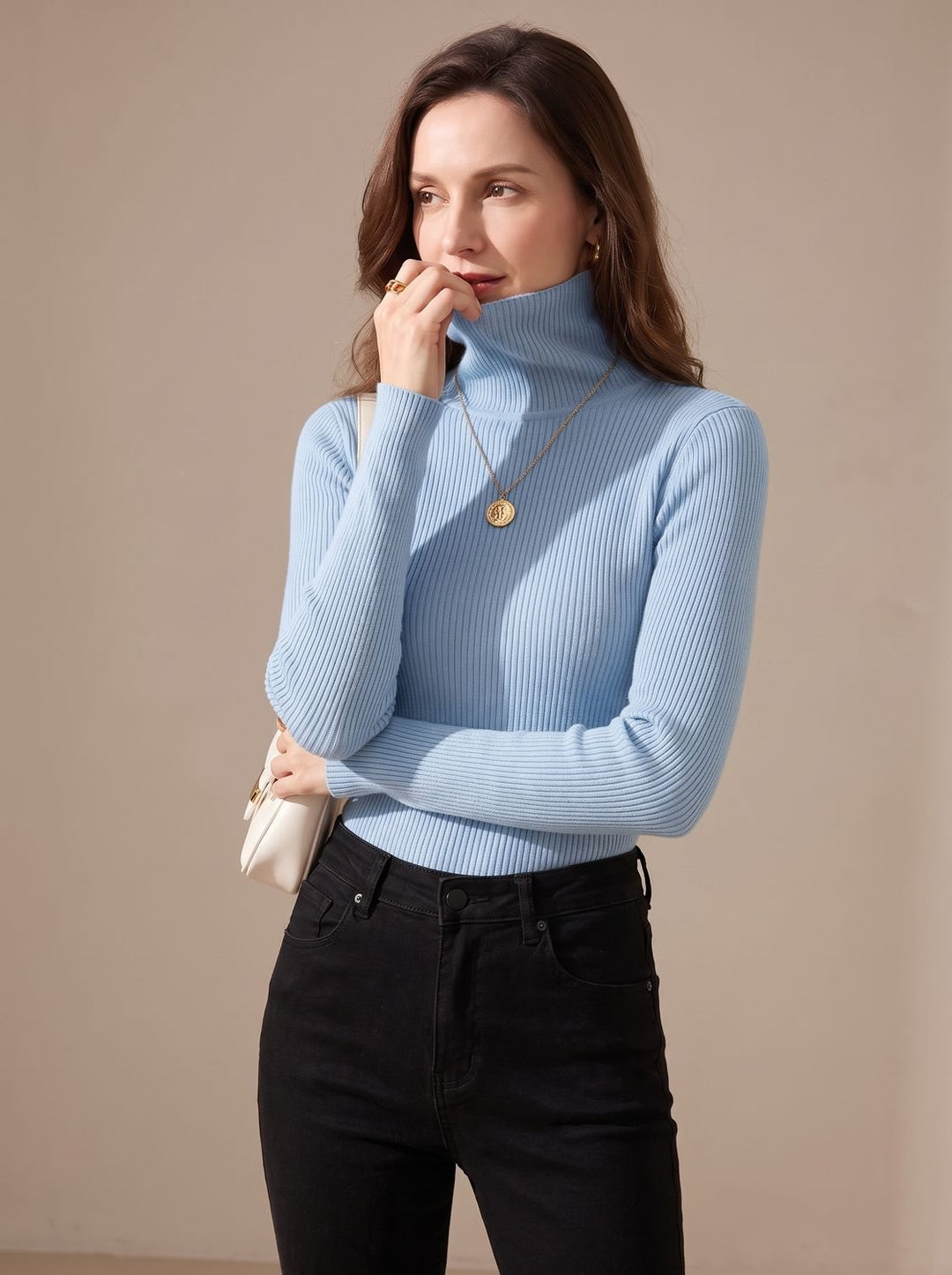 Leonie | Women's Ribbed Roll Neck Jumper Slim Fit Long Sleeve One Size