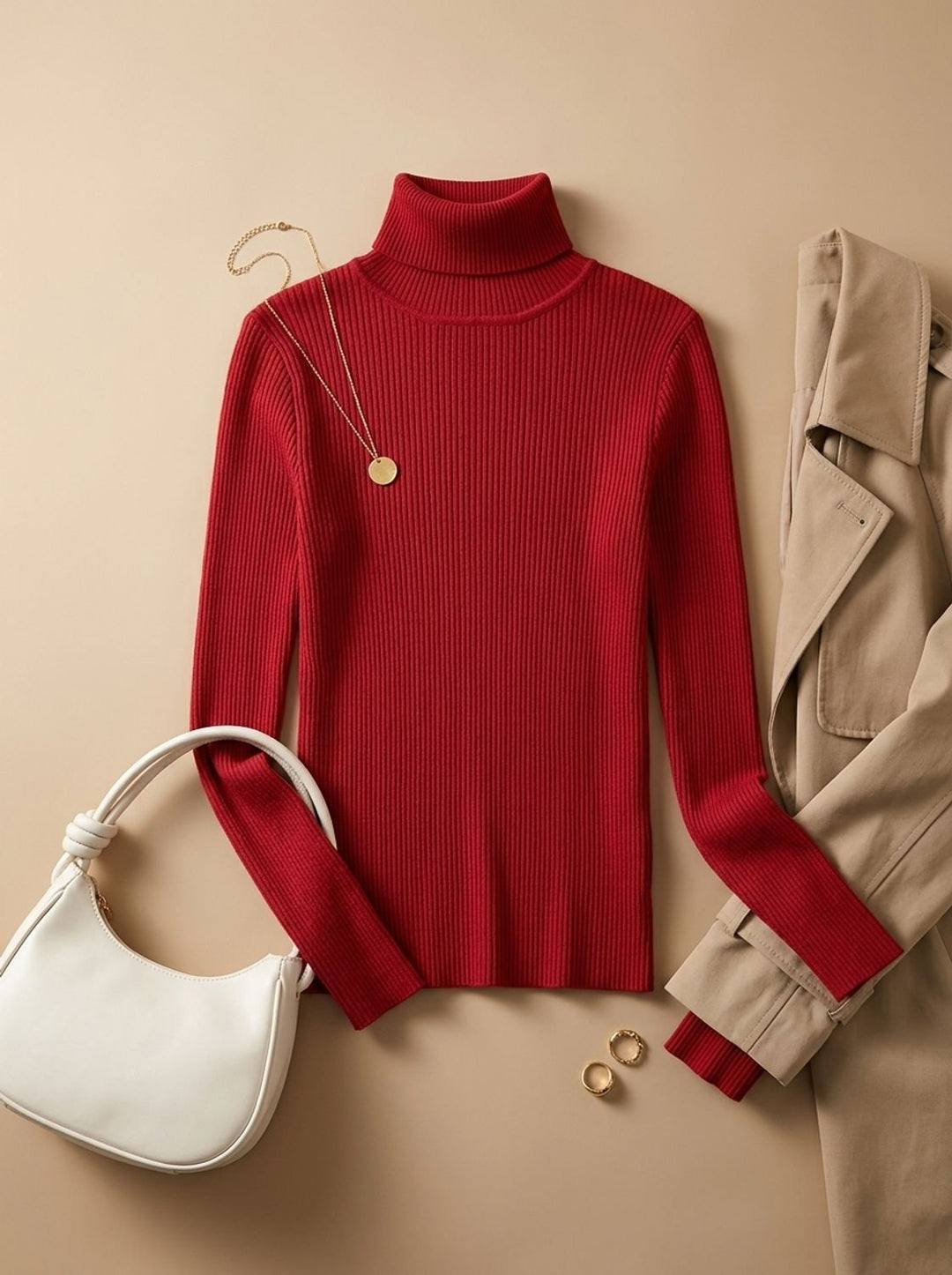 Leonie | Women's Ribbed Roll Neck Jumper Slim Fit Long Sleeve One Size