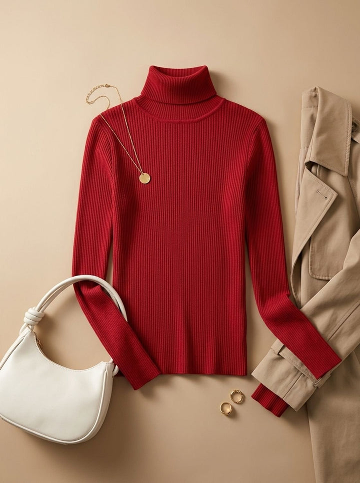 Leonie | Women's Ribbed Roll Neck Jumper Slim Fit Long Sleeve One Size