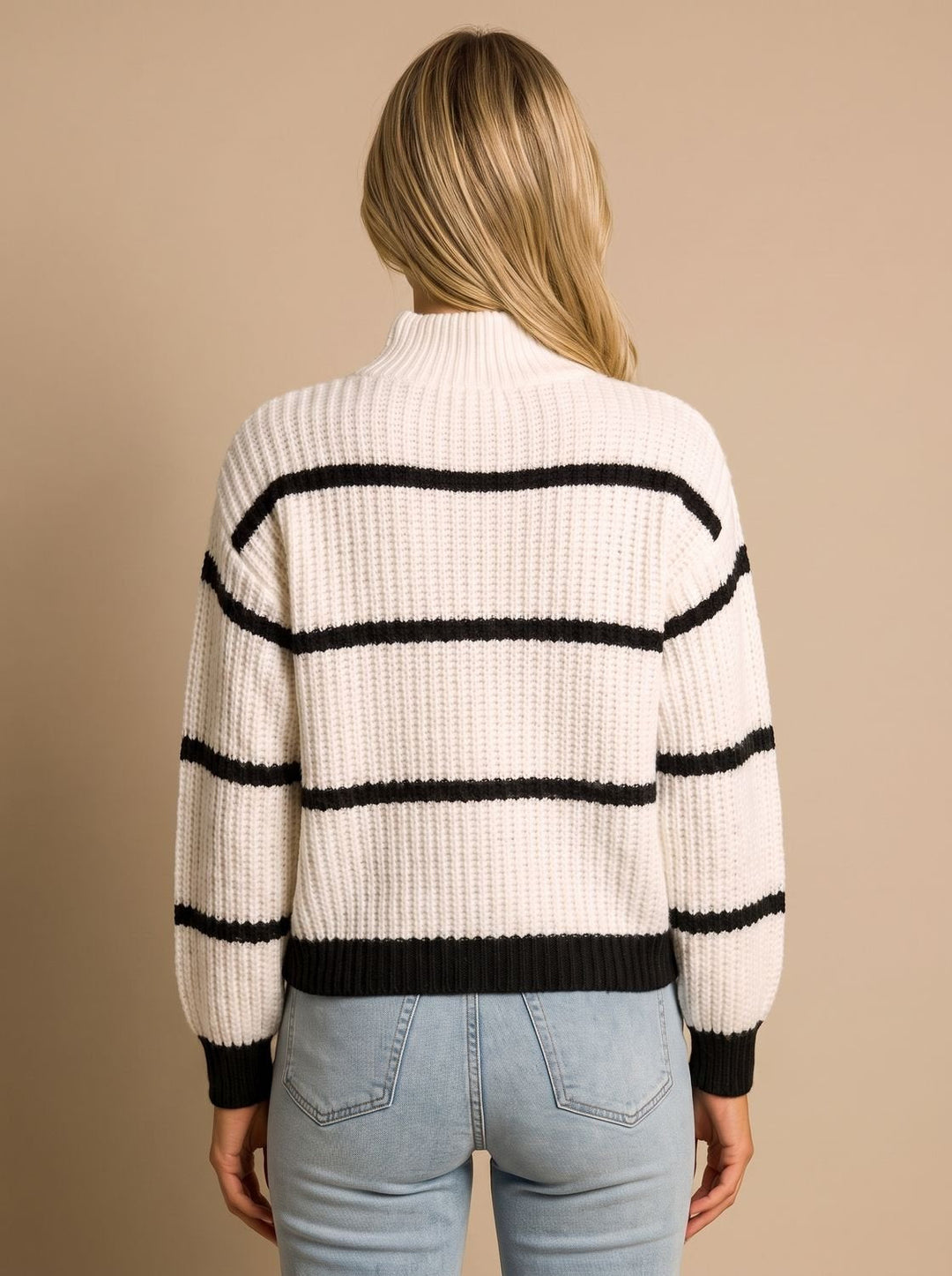 Clara | Women's Striped Roll Neck Knitted Jumper Oversized Rib Knit