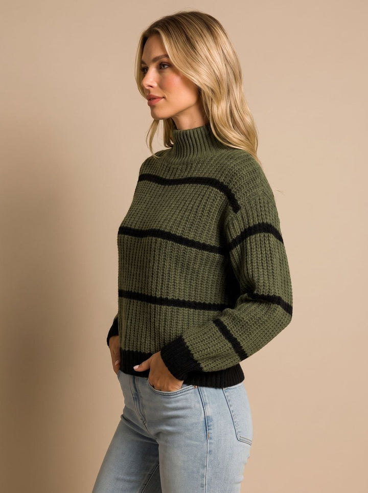 Clara | Women's Striped Roll Neck Knitted Jumper Oversized Rib Knit