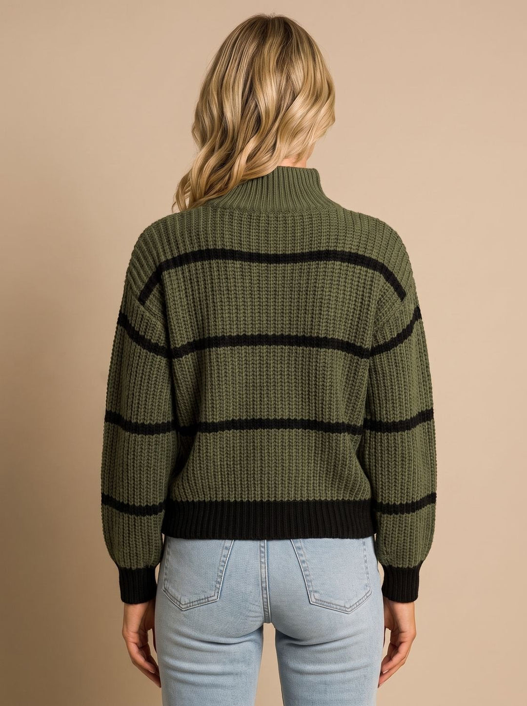 Clara | Women's Striped Roll Neck Knitted Jumper Oversized Rib Knit
