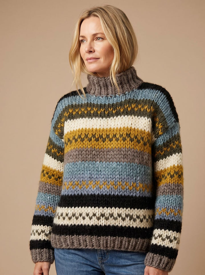 Sophie | Women's Striped Roll Neck Jumper Chunky Knit