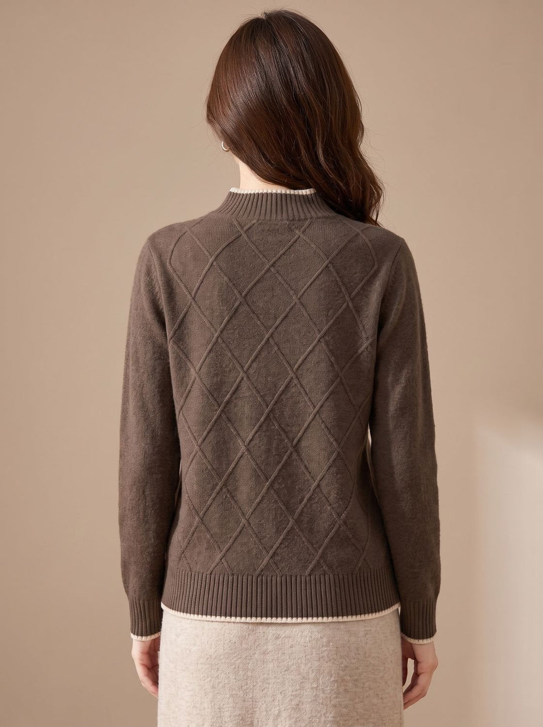 Lena | Women's Mock Neck Knitted Jumper Diamond Pattern Long Sleeve
