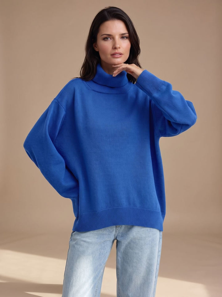 Greta | Women's Roll Neck Jumper Ribbed Knit Relaxed Fit Hip Length