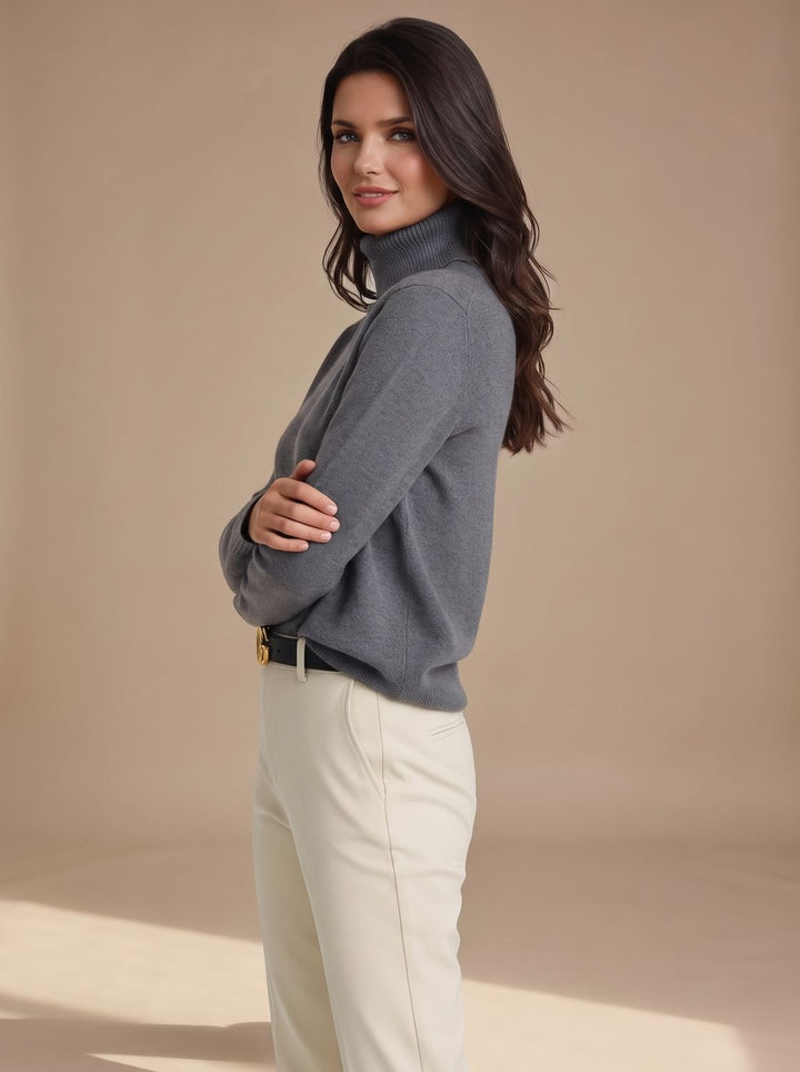 Greta | Women's Roll Neck Jumper Ribbed Knit Relaxed Fit Hip Length