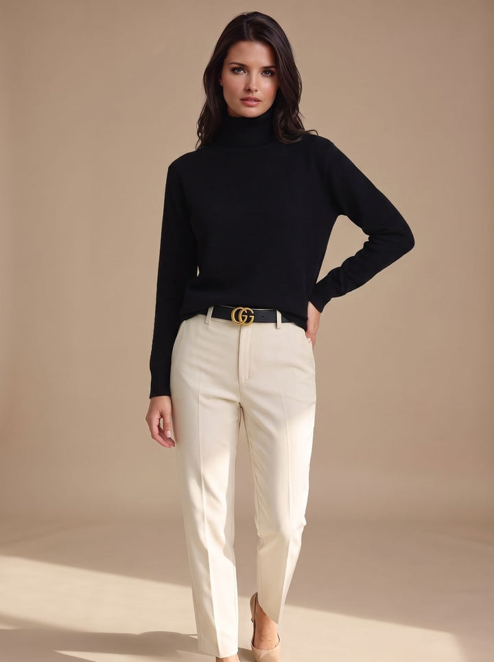 Greta | Women's Roll Neck Jumper Ribbed Knit Relaxed Fit Hip Length
