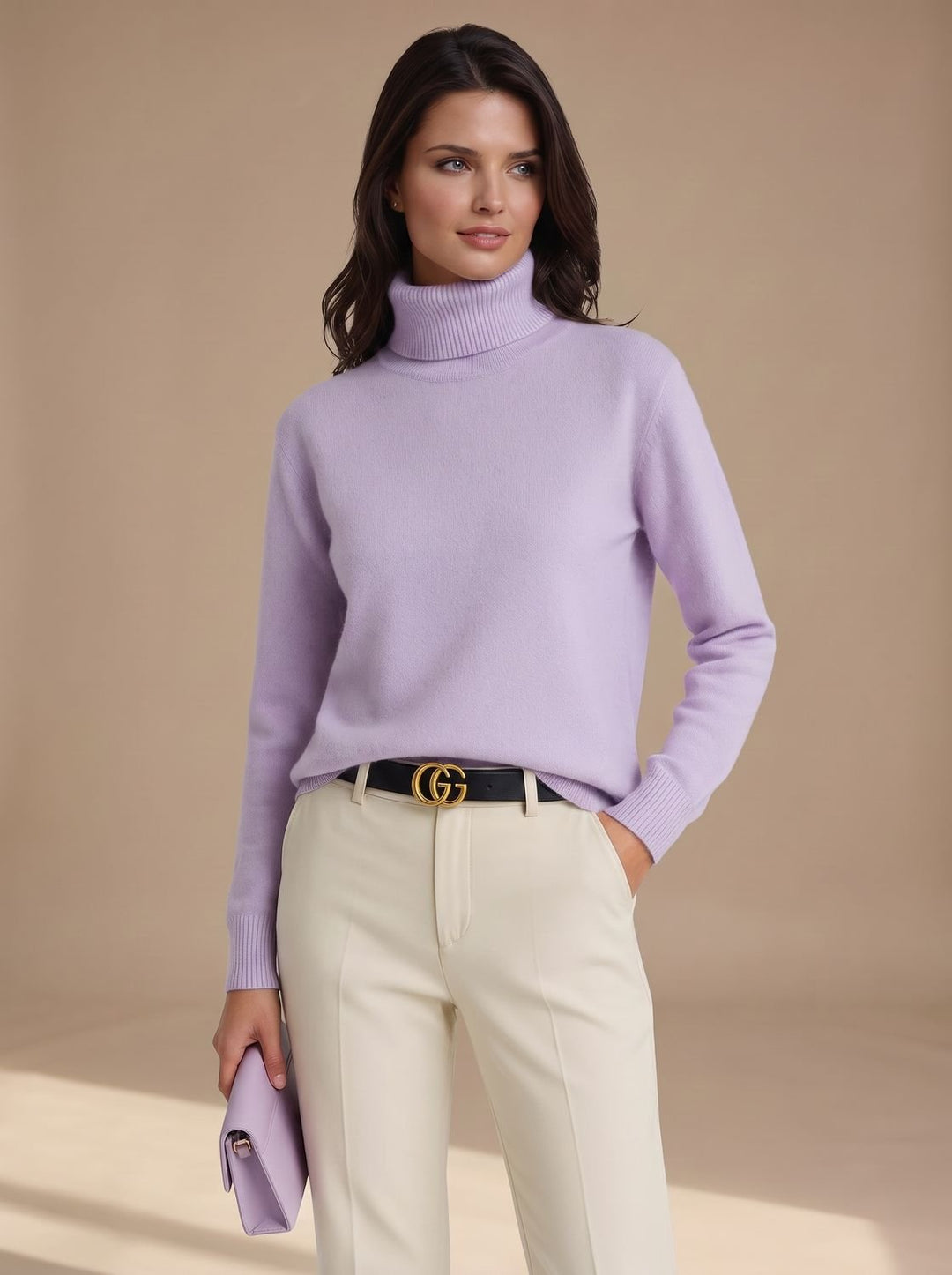 Greta | Women's Roll Neck Jumper Ribbed Knit Relaxed Fit Hip Length