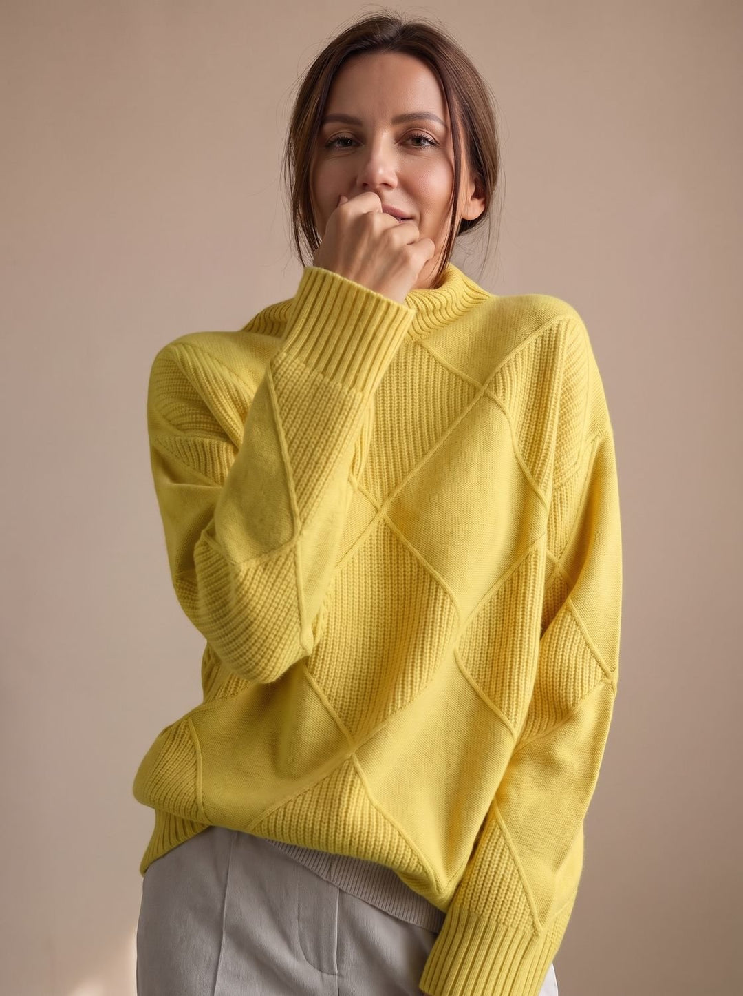 Katharina | Women's Roll Neck Jumper Geometric Knit Oversized Long Sleeve