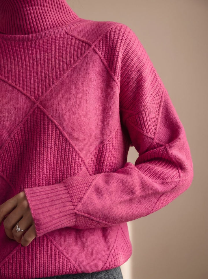 Katharina | Women's Roll Neck Jumper Geometric Knit Oversized Long Sleeve